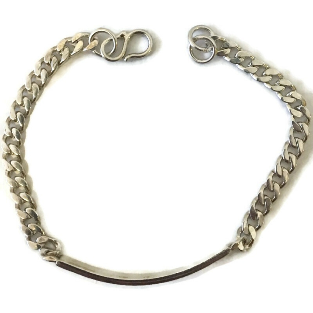 Anti-Tarnish Silver bracelet curb chain on Band